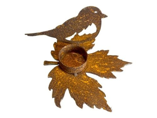 Wróbel metalowy na liściu/świecznik
