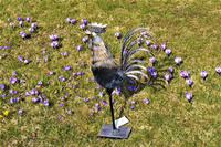 Grauer Hahn 55 cm - Gartenfigur aus Metall