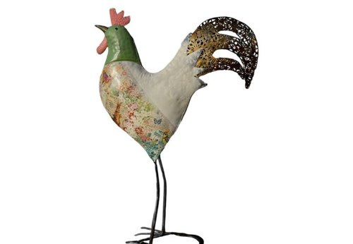 Hahn mit goldenem Schwanz - Metall Gartenfigur