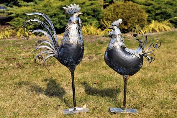 Grauer Hahn 55 cm - Gartenfigur aus Metall