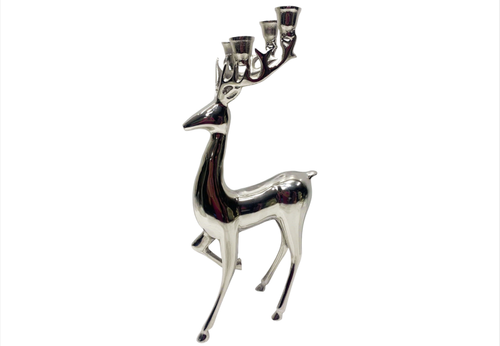 Świecznik metalowy Renifer srebrny