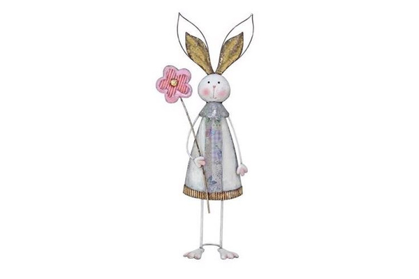 Frau Hase mit Blume 64 cm - Metall Gartendekoration