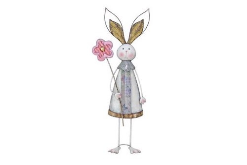 Frau Hase mit Blume 64 cm - Metall Gartendekoration