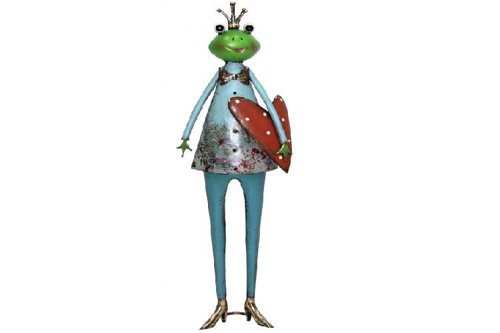 Frosch mit rotem Herz - Gartenfigur aus Metall