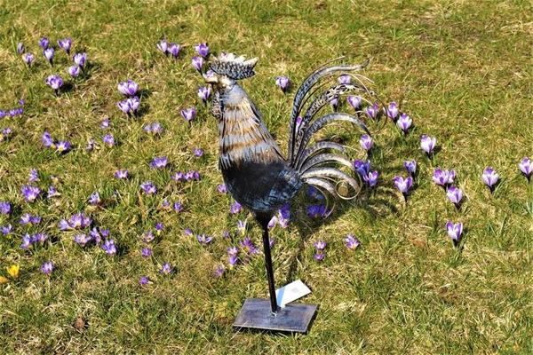 Grauer Hahn 55 cm - Gartenfigur aus Metall