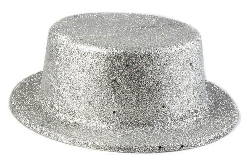 Kapelusz imprezowy z brokatem - kolor srebrny