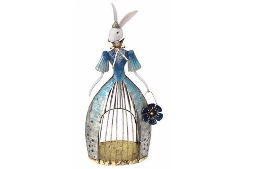 Figura metalowa Zając z kwiatkiem i abażurem