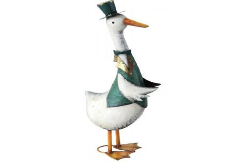 Ente mit Hut - Gartenfigur aus Metall