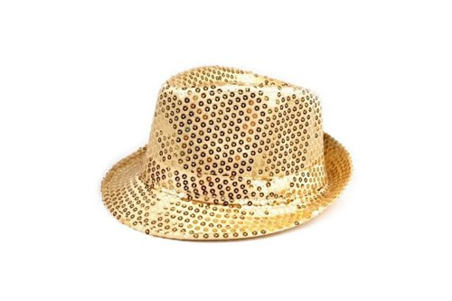 Kapelusz satynowy złoty z cekinami